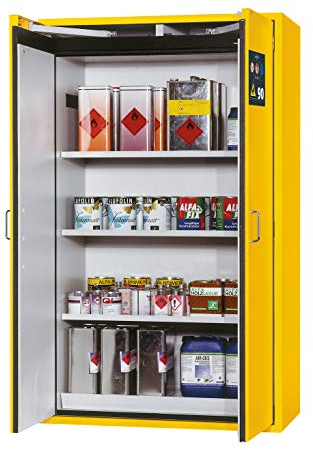 ASECOS Sicherheitsschrank S90 RAL 1004 3xFB1xLB1xBW (St.bl.) zur Lagerung von entzündbaren Gefahrstoffen in Arbeitsräumen