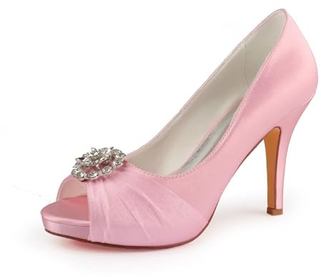 Emily Bridal bröllopsskor Peep Toe Slingpumps brudsko kvinnor högklackade, - ROSA - 39 EU