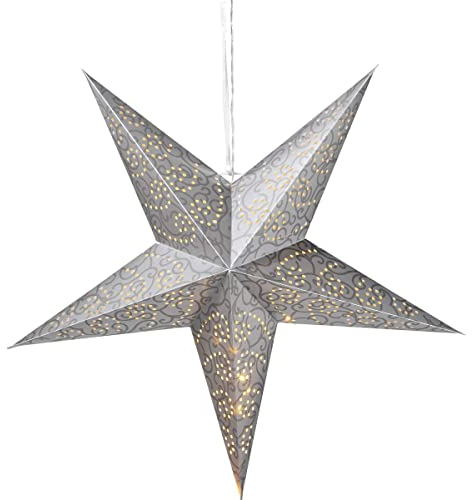 bonsport LED Papierstern beleuchtet :: Weihnachtsstern batteriebetrieben: 60 cm groß, silber