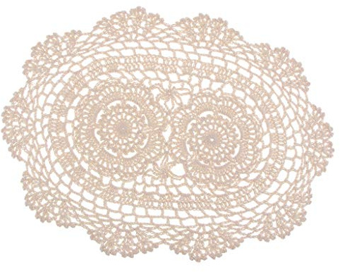 Perfeclan Handgehäkelte Tischläufer Deckchen Beige Spitze Tischdeckchen Baumwolle Tischsets Ovale Tischläufer Tassenmatten für/Party/Restaurant/