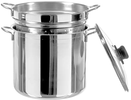 INOXPRAN - Cuocipasta Inoxpasta in Acciaio Inossidabile, Cestello a Vapore con Coperchio in Vetro da 26 cm, Pentola e Scolapasta Insieme, Utilizzabile nel Gas, Piastra Elettrica e Vetro Ceramica