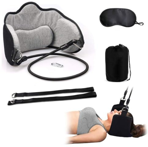 Hängematte für Nacken, Tragbares Halswirbel-Traktions-Gerät zur Schmerzlinderung von Nacken Schultern Muskelschmerzen, Memory-Schaum Nackenentspannung Massagegerät mit Augenmaske, für Büroangestellte