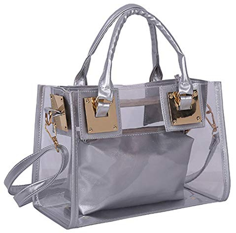 Rullar Women 2 Pcs Small Clear Tote Beach Shoulder Top-Handle Bag PVC Transparent Satchel Handbag Purse