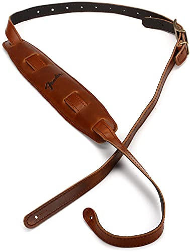 Fender® » MUSTANG® VINTAGE SADDLE STRAP« Gitarrengurt aus Leder - Lange Version - Farbe: Cognac