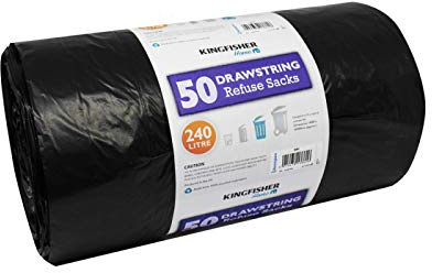 HomeZone® Bolsas de basura resistentes XL, color negro, con cordón, varios tamaños (50 bolsas de basura negras con cordón de 240 L)
