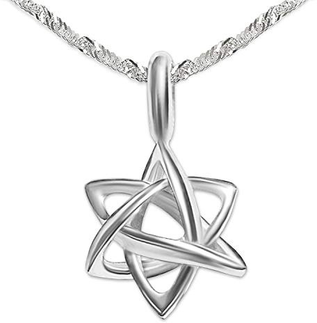 CLEVER SCHMUCK Halskette kleiner Davidstern 3D Anhänger 12 mm mit Kette Singapur 40 cm elegant ineinandergreifende plastische Form Sterling Silber 925 im Schmucketui