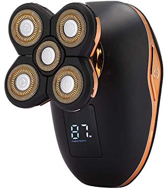 5 in 1 Elektrorasierer für Männer, wasserdichter Haarschneider Nasenhaarschneider Gesichtsreinigungsmaschine mit 4 Funktionsköpfen Schnelle Pflege für kahlen Look (USB wiederaufladbar)