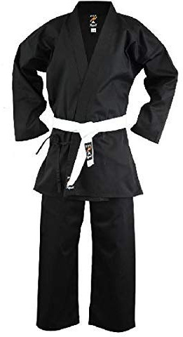 Playwell Karate Nero 100% Cotone Medio Peso 8oz Uniforme (Cintura Bianca Gratis) - Nuovo - Nero, 3/160cm