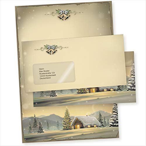 Glöcknerhütte 25 Sets Weihnachtsbriefpapier mit Fensterumschlag Briefpapier Weihnachten mit Umschlag mit Fenster