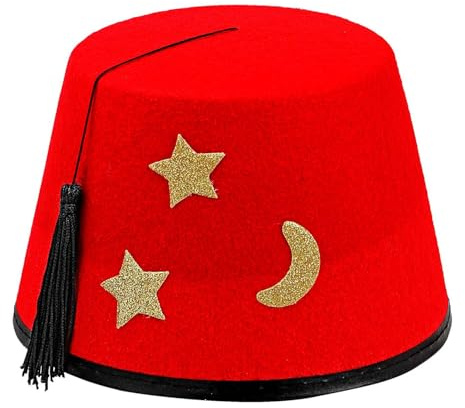 W WIDMANN MILANO Party Fashion 25001 - Hut Berber, Rot mit Sternen und Mond, Filzhut, Kopfbedeckung, Karneval, Mottoparty