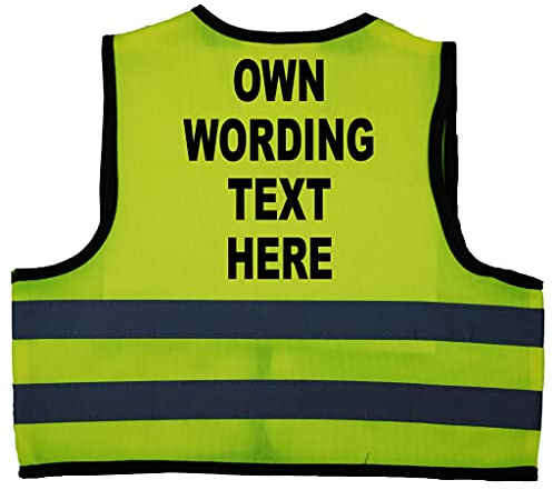 Personalised, Own Wording Baby, Toddler, Children, Kids Hi Vis Safety Jacket Vest Size 0-12 Months Yellow Optional Text On Front
