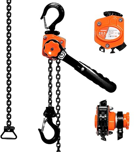TOYO-INTL Mini-Hebelkettenzug, 1/2 Tonne, 500 kg, Hebelzug, 1,5 m, Ratschen-Kettenzieher, 2 robuste Haken, industrielle Stahlkonstruktion (500 kg, 1,5 m)