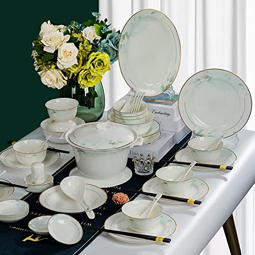 oiakus Bone China Dinner Set, European Style Gold Rim Tableware, 58 Pcs Ceramics Dinnerware Set, Household Dish Dinner Plate Gift Service for 6-10 People
