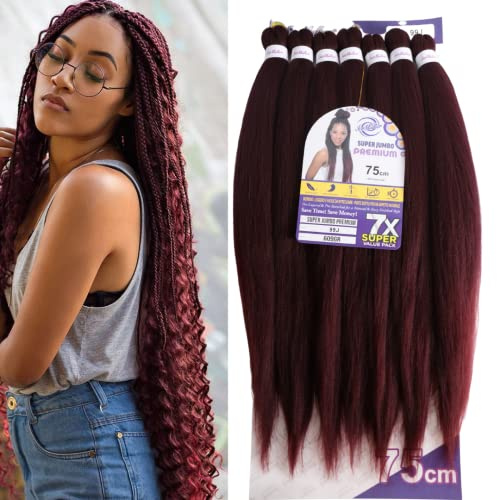 Capelli SUPER JUMBO PREMIUM Braid per Treccine Africane PESO: 609g, LUNGHE: 75cm Pre-Stretched - Hair Braiding Extension, Anellini per Styling COMPRESI, (Rosso Scuro, 75 cm)