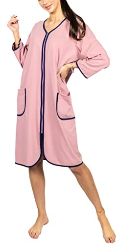 Aquarti Bata para Mujer Albornoz con Cremallera y Mangas 3/4, Rosa palo, 5XL