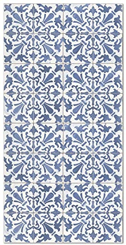 Panorama Vinylteppich - Modell Hydraulic Fliesen Geometrisch Blau 140x200 cm - Verschiedene Größen - Deko Küche, Läufer und Outdoor