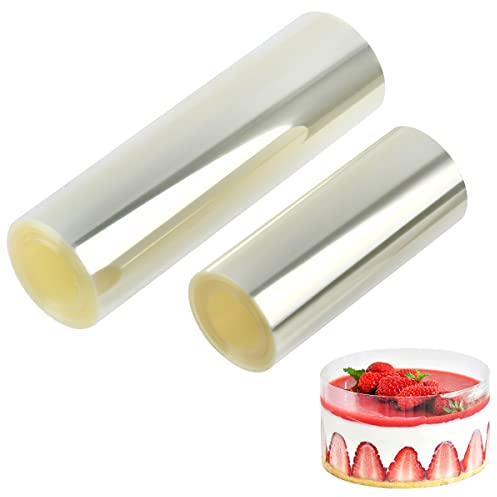 BUYGOO 2 Rolle Tortenrandfolie 15cm/10cm x 10m, Transparent Acetat Rolle Tortenfolie, Tortenring Folie Wiederverwendbar, Transparente Rolle Acetat Folie, für Tortendeko Schokolade Mousse Kuchen