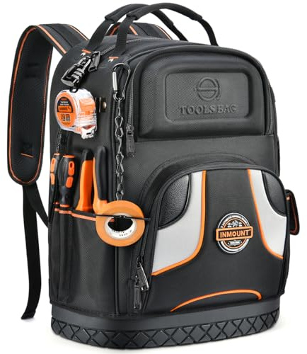 Backpack Tool Bag - Heavy Duty Tool Backpack for Men, HVAC Tool Backpack with Solid Molded Base Tools Organizer Bags for Eelectrician/Construction Large Tool Carrier Combination Lock