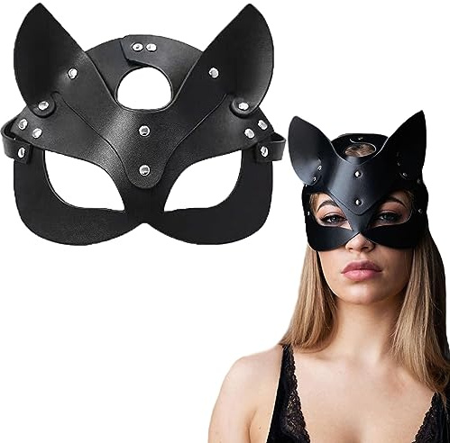 KEELYY Catwoman Maske Katzenmaske Sexy Halbgesicht Ledermaske für Damen Frauen Fuchs Masken Cosplay Cat Woman Mask für Halloween Karneval Maskerade Make-Up Party