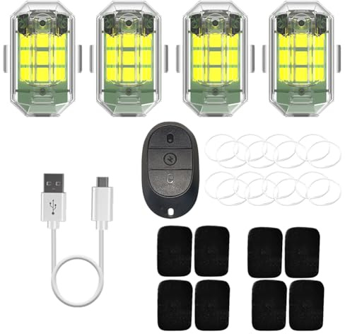 CRGANGZY 4 pièces lampe stroboscopique d'avion 2.4G télécommande sans fil M3 clignotant étanche 3.7V 350mAh pour moto