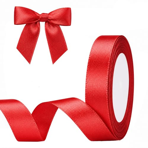 G2PLUS 20mm x 22 M Nastro di Raso,Nastro Regalo Natale,Rosso Nastro Regalo,Nastro Satinato Nastro Natalizio per Confezionare Regali,Feste di Compleanno,Matrimoni, Abbellire