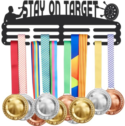 SUPERDANT Darts Medaillenhalter Sport Display Stay On Target Aufhänger Medaillen Trophäen Präsentationsständer Seil Darts Auszeichnungen Metall Lanyard Stabiler Personalisierter Sport Medaillenhalter