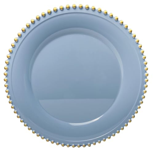 UOEKCS Blue Beaded Charger Plates, 13 Inch Plastic Round Chargers for Dinner Plates, Party, Wedding, Birthday.Set of 6