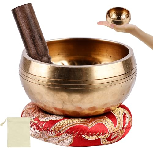 Tibetische Klangschale - Meditationsklangschale Ø 8cm,Tibetisches Klangschalen Set,Klangschale Set mit Schlegel Klangschalenkissen,Tibetanische Klangschalen,Singing Bowl für Entspannung Meditations