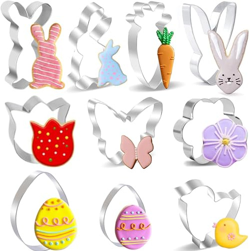 BELSVOR Set mit 10 Ausstechformen Ostern, Ausstecher ostern aus Edelstahl, Ausstechformen für Dekoration Keks/Kuchen/Plätzchen/Gebäck, Keksausstecher 10 Stück