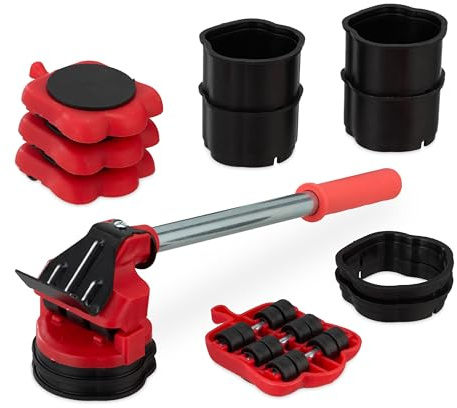 Relaxdays Kit de déplace Meuble Lourd, Charge maximale : 150 kg, 8 Embouts, déménagement, Rouge et Noir