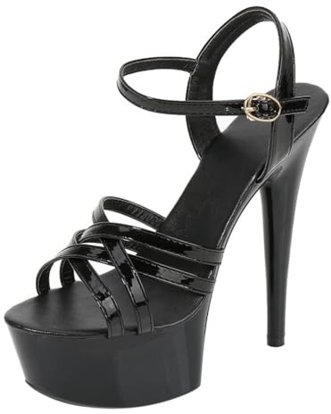 Minetom Escarpins Femme Bout Ouvert Talon Haut Plateforme Talons Hauts Aiguille Sandales Mariage Bureau Soiree Chaussures A Noir 36 EU