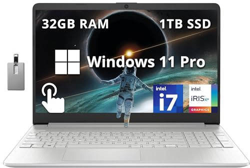 HP Computer portatile aziendale FHD Touchscreen da 15,6, Intel i7-1255U, RAM da 32 GB, SSD PCIe da 1 TB, grafica Intel Iris Xe, Num Pad, webcam, Windows 11 Pro, argento naturale, scheda USB Hotface
