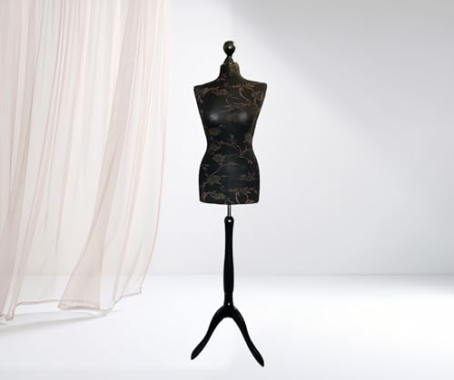 Generic LUSORIA Schneiderpuppe, Schneiderbüste weiblich SCHWARZ - braune Blumen/schwarzes Dreibein (M 38/40)