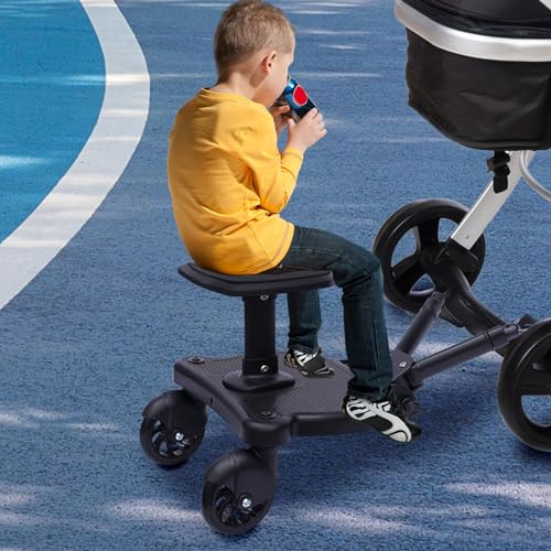 Planche de poussette de 25 kg avec siège, marchepied pour poussette universelle, avec organiseur de poussette et sangle de suspension, adaptateur de poussette pour enfants de 3 à 7 ans