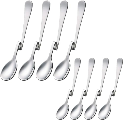 Latte Macchiato Löffel Edelstahl, mit gebogenen Griffen, Longdrinklöffel mit Knick, Honiglöffel mit gebogenen Griffen,Kaffeelöffel, 8 Edelstahllöffel