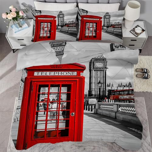 buyluhn Bettdecke 155x220 Ohne Bezug Nutzbar，4 Jahreszeiten Bettdecken London Waschbar Steppdecke Stadt Ganzjahresdecke，Bettzeug mit 2 Kissenbezug für Sommer Winter
