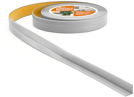Quest Plinthe Souple Adhésive - 10 mm x 10 mm - 5 mètres - Moulure de finition pour cuisine salle de bain - Ruban d'étanchéité PVC - Flexible Etanche (Gris, 5 mètres)