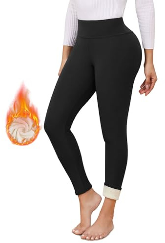 TMEOG Fleece Lined Leggings Women Thermal Fur Lined Leggings Winter High Waist Warm Sherpa Leggings Ladies Workout Yoga Pants(Black,M)