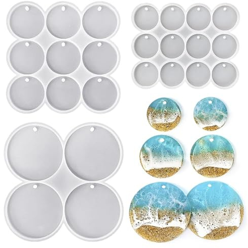 35 Kavitäten runder schlüsselbund silikonform，anhänger mit loch resin formen，epoxidharz formen silikon，3 Modelle groß,mittel und klein，für Harzguss,Ohrringe,Schlüsselanhänger und Tiermarken-Formen-Set