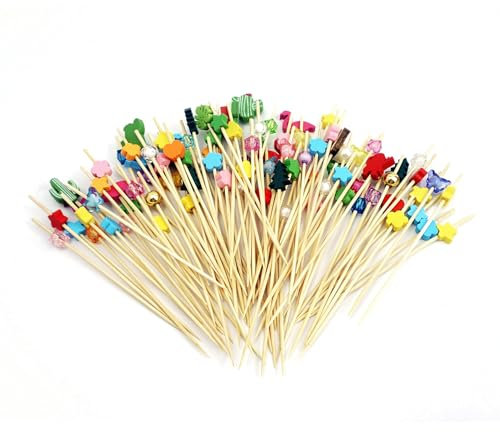 Stuzzicadenti Decorativi, 100 Pezzi Stuzzicadenti per Feste, Stuzzicadenti da Cocktail Spiedini, Decorazioni Adatti per Bar, Feste, Carnevali, Grigliate, Spiedini di Frutta (12cm)