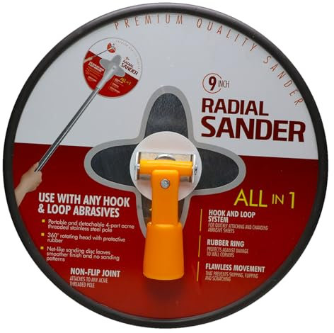 22,9 cm Trockenbauschleifer mit 360° Schwenkkopf - Premium Manueller Handschleifer für Wände & Decken - Klett-Schleifpad für glatte Wandreinigung, Polieren & Trockenbaureparatur