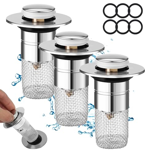 Tappo Lavandino Bagno, Tappo Lavandino Cucina in 3 pezzi, Tappi Lavandino Bagno, Tappo Bidet, Tappo di Scarico, Tappi Bidet Universale Pop Up, adatto per Foro Di Drenaggio da 34-40 mm
