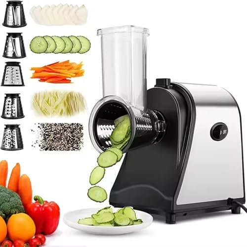 Rallador De Queso Eléctrico, Cortador De Patatas Con 5 Cuchillas De Cabeza De Repuesto, Cortador De Verduras Para El Hogar, Ensaladora Eléctrica, Rallador Multifuncional, Procesador De Alimentos