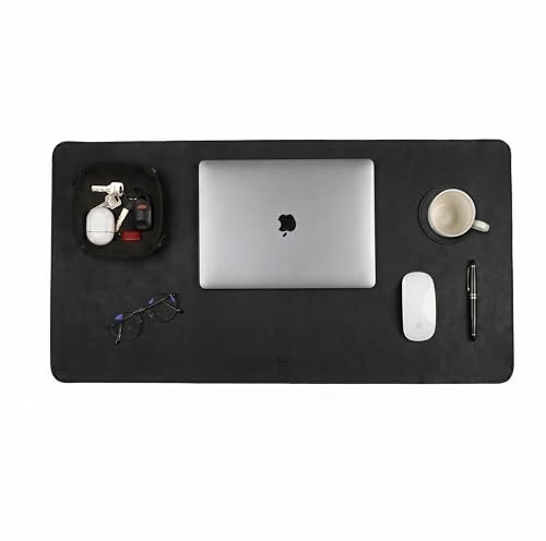 LEATHER VILLAGE Schreibtischunterlage aus echtem Leder, 3 mm dick, doppellagig, Schwarz