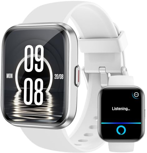 Smart Watches for Women Men Answer/Make Call, 1.8 Alexa Built-in Fitness Tracker, 24H Heart Rate, Blood Oxygen, Sleep, IP68 Waterproof, 100 Sport Mode Smartwatch for Android iOS Phone Gifts, Snowy