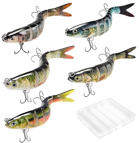 PerfektSIS Kunstköder 5Pcs Angelköder, Mehrgelenkige Köder, Fische Angeln Set für Zander Barsch Forellen Wobbler Swimbait, Süßwasser Salzwasser Angelzubehör