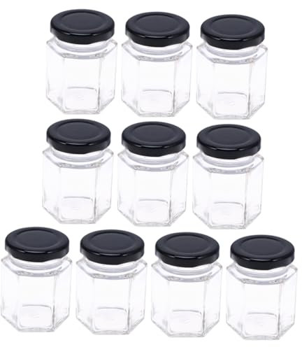FELTECHELECTR 10pcs Glass Airtight Storage Jars Hexagon Honey Jars Spiral Opener Home Kitchen Organizer