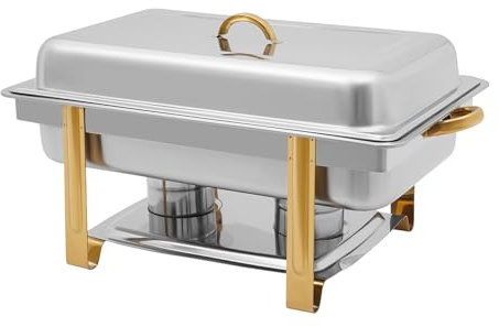 Warmhaltebehälter Buffet Chafing Dish 9L Stainless Steel Food Warmer Chafing Dish mit Deckel und Griff, 54 * 33.5 * 6.5cm Speisenwärmer Catering Buffet Container Pot für Catering, Buffet und Party