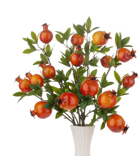 LEUCHTAMOR 3Pcs Künstliche Granatapfel Zweige Faux Granatapfel Beeren Blumenstrauß für Hochzeit Party Urlaub Home Deko Tischdekoration Kunstblumen Dauerhafte Dekoration