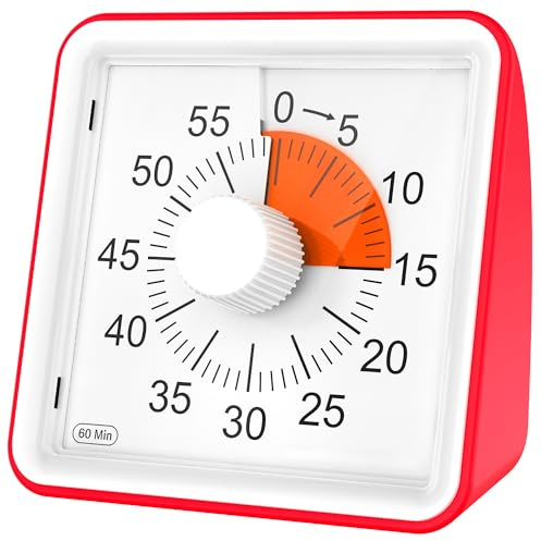 ThermoPro TM021 Minuterie Visuelle Enfant 60 Min - Compte à Rebours avec Alarme/Silencieux, Grand Écran + Zones Rouges - Gestion Temps Concentration/Apprentissage (Piles Non Incluses)